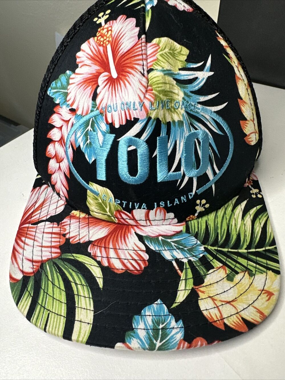 Rare YOLO Embroiled Hawaiian Floral, Captiva Island, ￼Snapback Cap Hat.